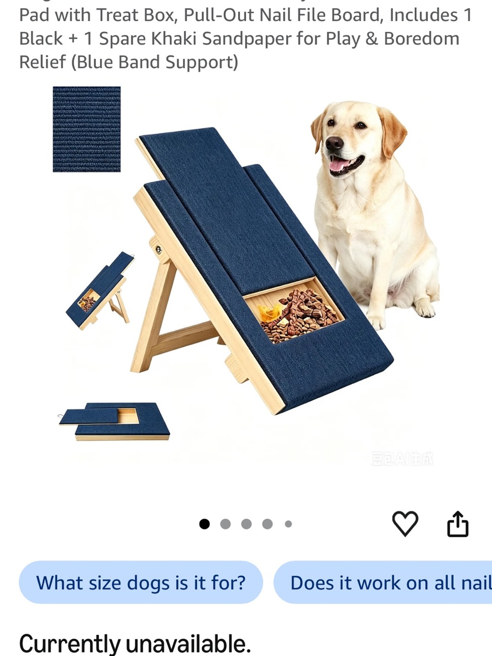 Dog Nail File Board with Pull-Out Treat Box - Navy unopened.